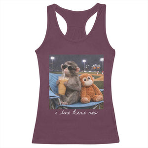 Funny Punch Monkey Baseball Racerback Tank Top I Live Here Now Ballpark Graphic TS14 Maroon Print Your Wear