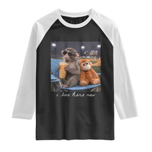 Funny Punch Monkey Baseball Raglan Shirt I Live Here Now Ballpark Graphic TS14 Black White Print Your Wear