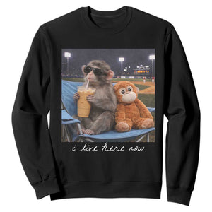 Funny Punch Monkey Baseball Sweatshirt I Live Here Now Ballpark Graphic TS14 Black Print Your Wear