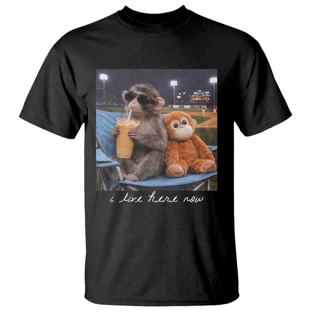 Funny Punch Monkey Baseball T Shirt I Live Here Now Ballpark Graphic TS14 Black Print Your Wear