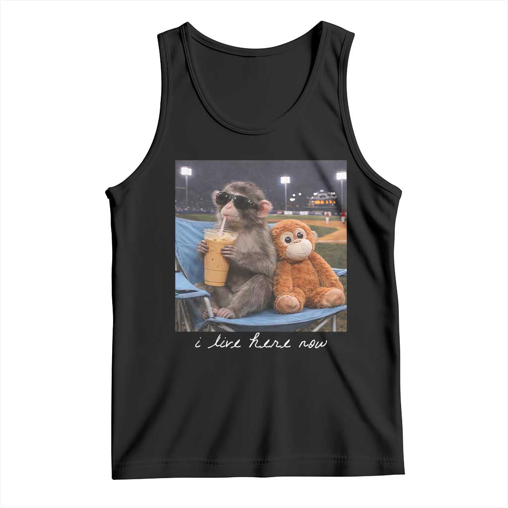 Funny Punch Monkey Baseball Tank Top I Live Here Now Ballpark Graphic TS14 Black Print Your Wear