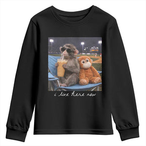 Funny Punch Monkey Baseball Youth Sweatshirt I Live Here Now Ballpark Graphic TS14 Black Print Your Wear