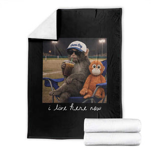 I Live Here Now Punch Monkey Throw Blanket Funny Drinking Iced Coffee Baseball Field TS14 Black Print Your Wear
