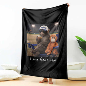 I Live Here Now Punch Monkey Throw Blanket Funny Drinking Iced Coffee Baseball Field TS14 Print Your Wear