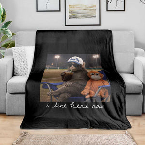 I Live Here Now Punch Monkey Throw Blanket Funny Drinking Iced Coffee Baseball Field TS14 Print Your Wear