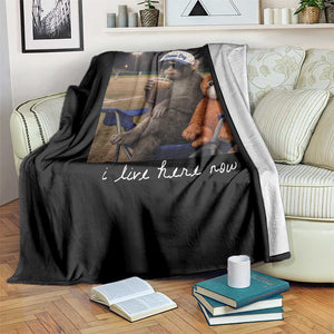 I Live Here Now Punch Monkey Throw Blanket Funny Drinking Iced Coffee Baseball Field TS14 Print Your Wear
