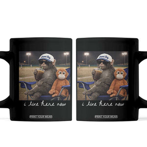 I Live Here Now Punch Monkey Coffee Mug Funny Drinking Iced Coffee Baseball Field TS14 Black Print Your Wear