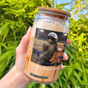 I Live Here Now Punch Monkey Glass Can Funny Drinking Iced Coffee Baseball Field TS14 Black Print Your Wear
