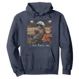 I Live Here Now Punch Monkey Hoodie Funny Drinking Iced Coffee Baseball Field TS14 Navy Print Your Wear