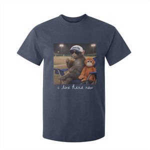 I Live Here Now Punch Monkey T Shirt For Kid Funny Drinking Iced Coffee Baseball Field TS14 Navy Print Your Wear