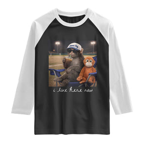 I Live Here Now Punch Monkey Raglan Shirt Funny Drinking Iced Coffee Baseball Field TS14 Black White Print Your Wear