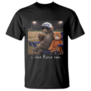 I Live Here Now Punch Monkey T Shirt Funny Drinking Iced Coffee Baseball Field TS14 Black Print Your Wear