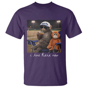 I Live Here Now Punch Monkey T Shirt Funny Drinking Iced Coffee Baseball Field TS14 Purple Print Your Wear
