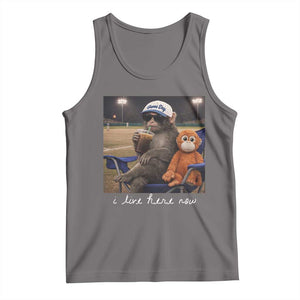 I Live Here Now Punch Monkey Tank Top Funny Drinking Iced Coffee Baseball Field TS14 Deep Heather Print Your Wear