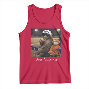 I Live Here Now Punch Monkey Tank Top Funny Drinking Iced Coffee Baseball Field TS14 Red Print Your Wear