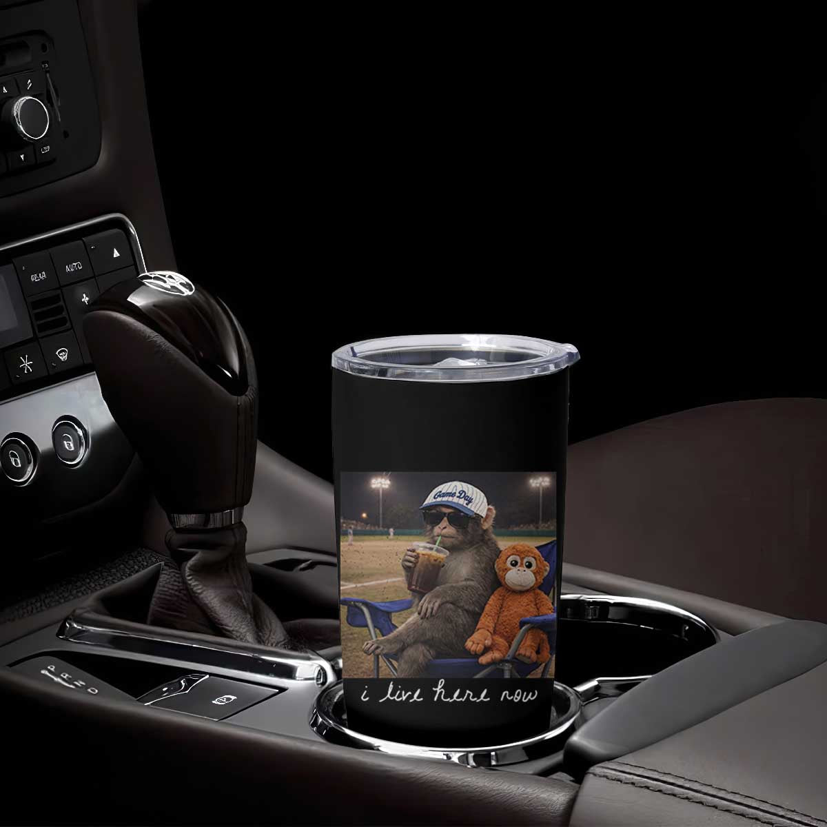 I Live Here Now Punch Monkey Tumbler Cup Funny Drinking Iced Coffee Baseball Field TS14 Print Your Wear