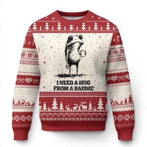 I Need A Hug from A Baddie Ugly Christmas Sweater Funny Frog Saying Quote TS14 Beige Red Print Your Wear