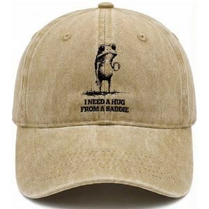 I Need A Hug from A Baddie Washed Cotton Baseball Cap Funny Frog Saying Quote TS14 Print Your Wear