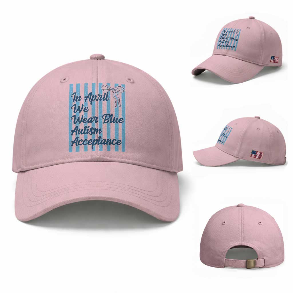 Autism Acceptance Baseball Cap In April We Wear Blue Support Neurodivergent TS14 Baseball Cap Universal Fit Light Pink Print Your Wear