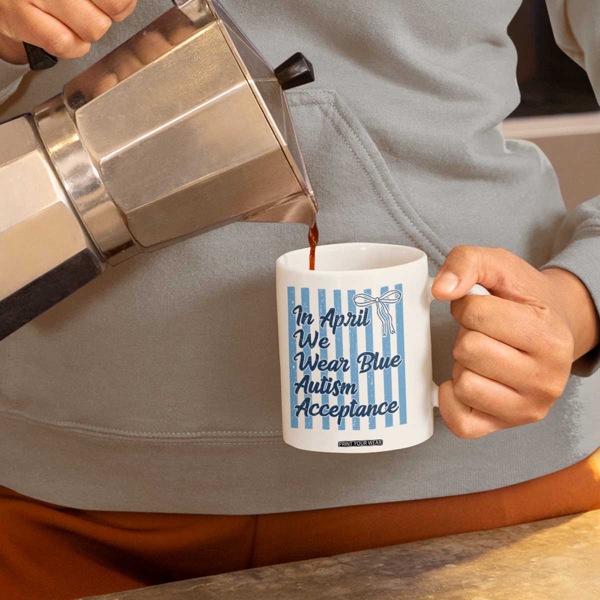 Autism Acceptance Coffee Mug In April We Wear Blue Support Neurodivergent TS14 Print Your Wear