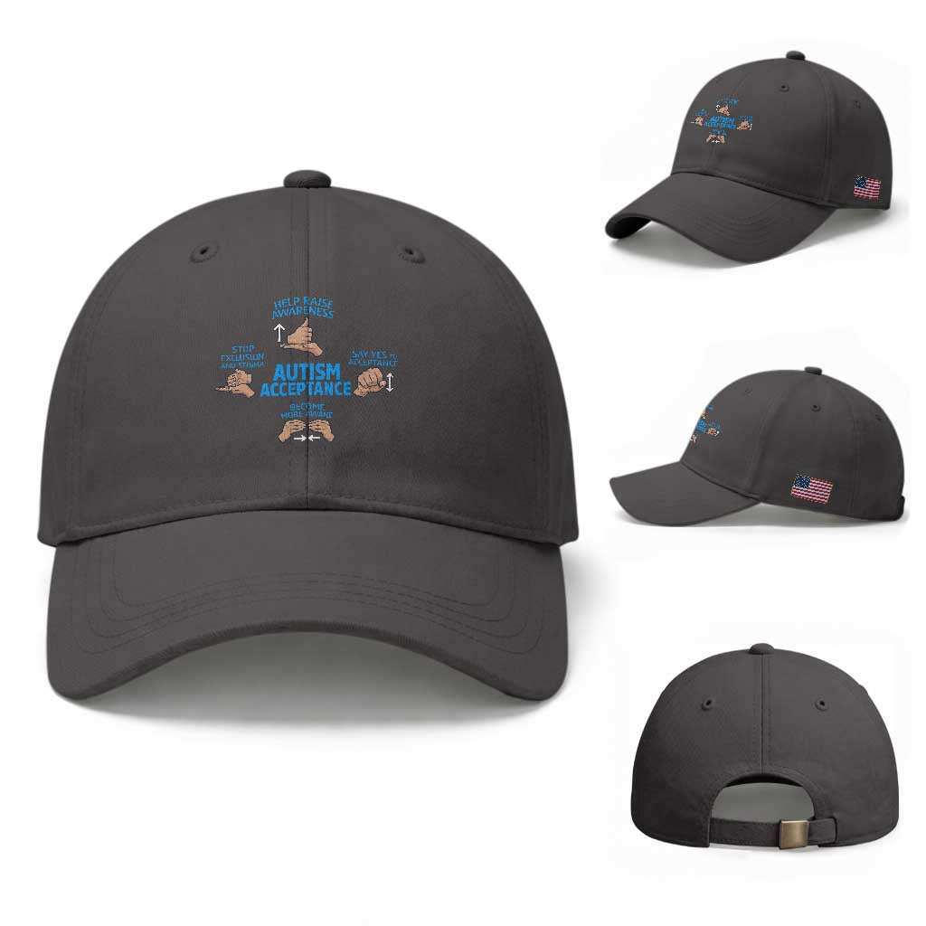Autism Acceptance Baseball Cap Hand Neurodiversity SPED Teacher TS14 Baseball Cap Universal Fit Dark Gray Print Your Wear