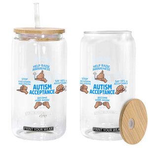 Autism Acceptance Glass Can Hand Neurodiversity SPED Teacher TS14 Print Your Wear