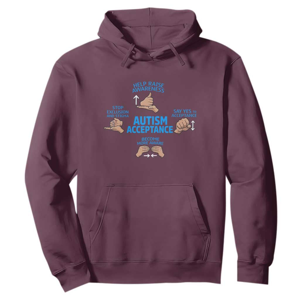 Autism Acceptance Hoodie Hand Neurodiversity SPED Teacher TS14 Maroon Print Your Wear