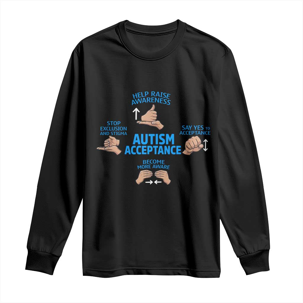 Autism Acceptance Long Sleeve Shirt Hand Neurodiversity SPED Teacher TS14 Black Print Your Wear