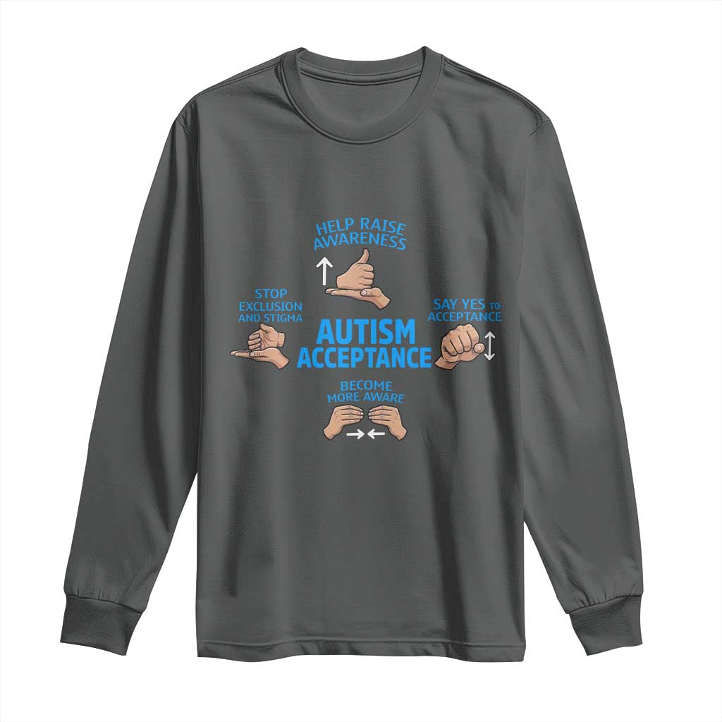 Autism Acceptance Long Sleeve Shirt Hand Neurodiversity SPED Teacher TS14 Dark Heather Print Your Wear