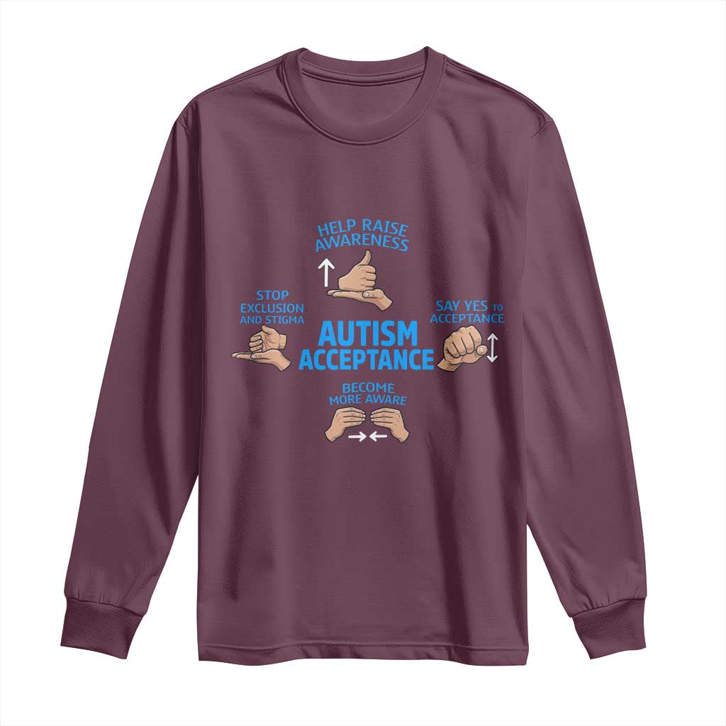 Autism Acceptance Long Sleeve Shirt Hand Neurodiversity SPED Teacher TS14 Maroon Print Your Wear