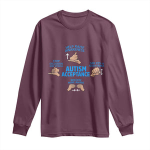 Autism Acceptance Long Sleeve Shirt Hand Neurodiversity SPED Teacher TS14 Maroon Print Your Wear