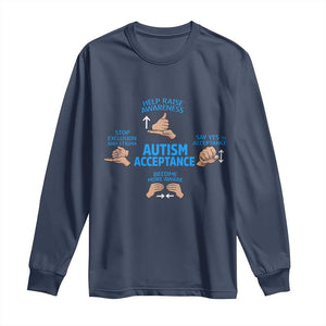 Autism Acceptance Long Sleeve Shirt Hand Neurodiversity SPED Teacher TS14 Navy Print Your Wear