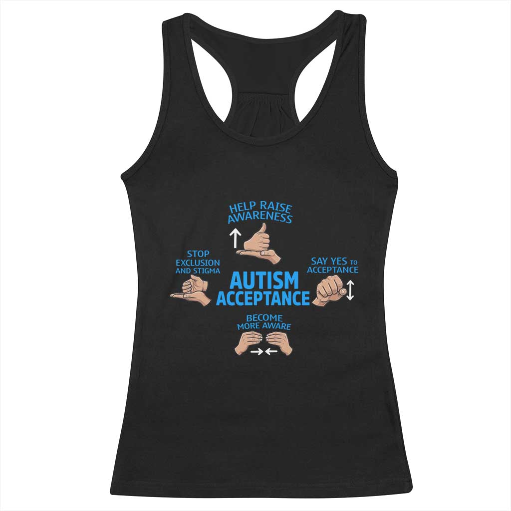 Autism Acceptance Racerback Tank Top Hand Neurodiversity SPED Teacher TS14 Black Print Your Wear