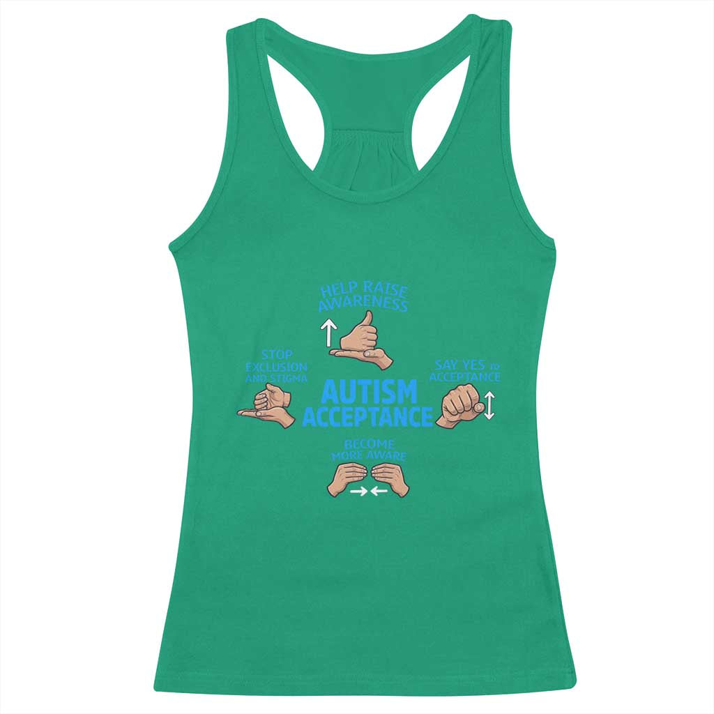 Autism Acceptance Racerback Tank Top Hand Neurodiversity SPED Teacher TS14 Irish Green Print Your Wear