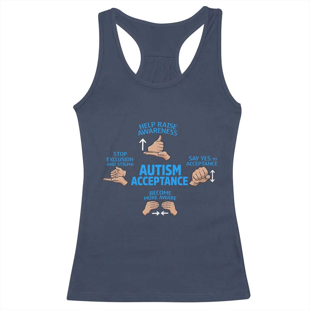 Autism Acceptance Racerback Tank Top Hand Neurodiversity SPED Teacher TS14 Navy Print Your Wear
