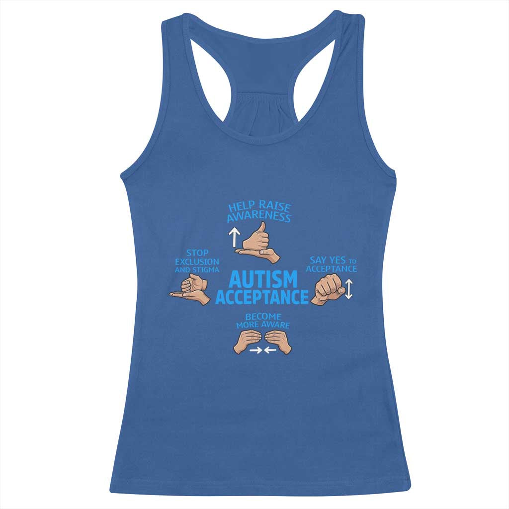 Autism Acceptance Racerback Tank Top Hand Neurodiversity SPED Teacher TS14 Royal Blue Print Your Wear