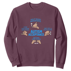 Autism Acceptance Sweatshirt Hand Neurodiversity SPED Teacher TS14 Maroon Print Your Wear