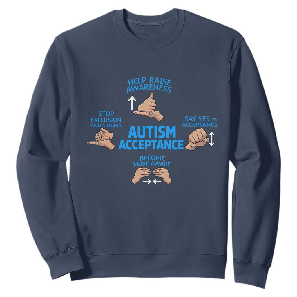 Autism Acceptance Sweatshirt Hand Neurodiversity SPED Teacher TS14 Navy Print Your Wear