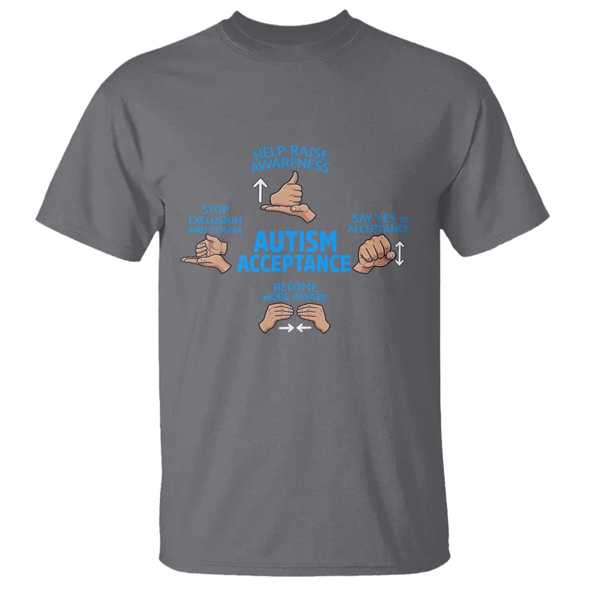 Autism Acceptance T Shirt Hand Neurodiversity SPED Teacher TS14 Charcoal Print Your Wear
