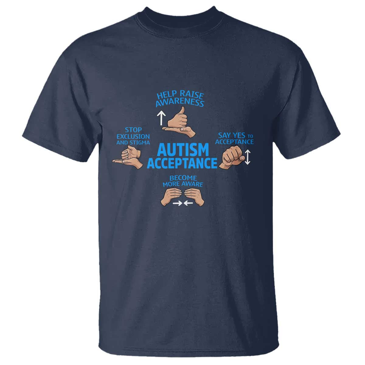 Autism Acceptance T Shirt Hand Neurodiversity SPED Teacher TS14 Navy Print Your Wear