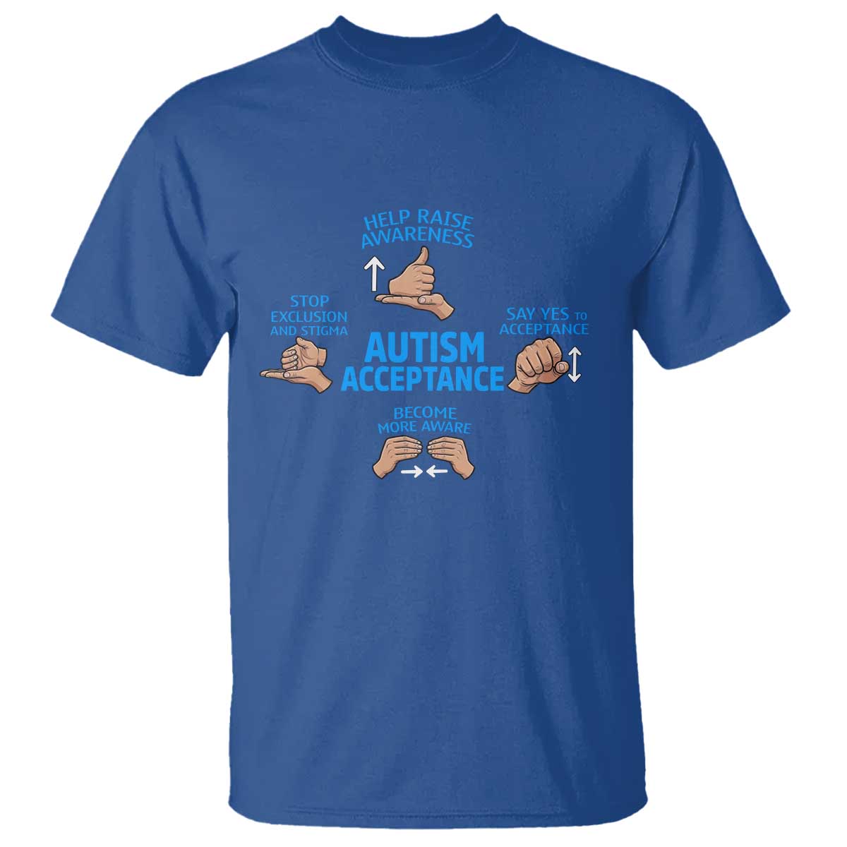 Autism Acceptance T Shirt Hand Neurodiversity SPED Teacher TS14 Royal Blue Print Your Wear