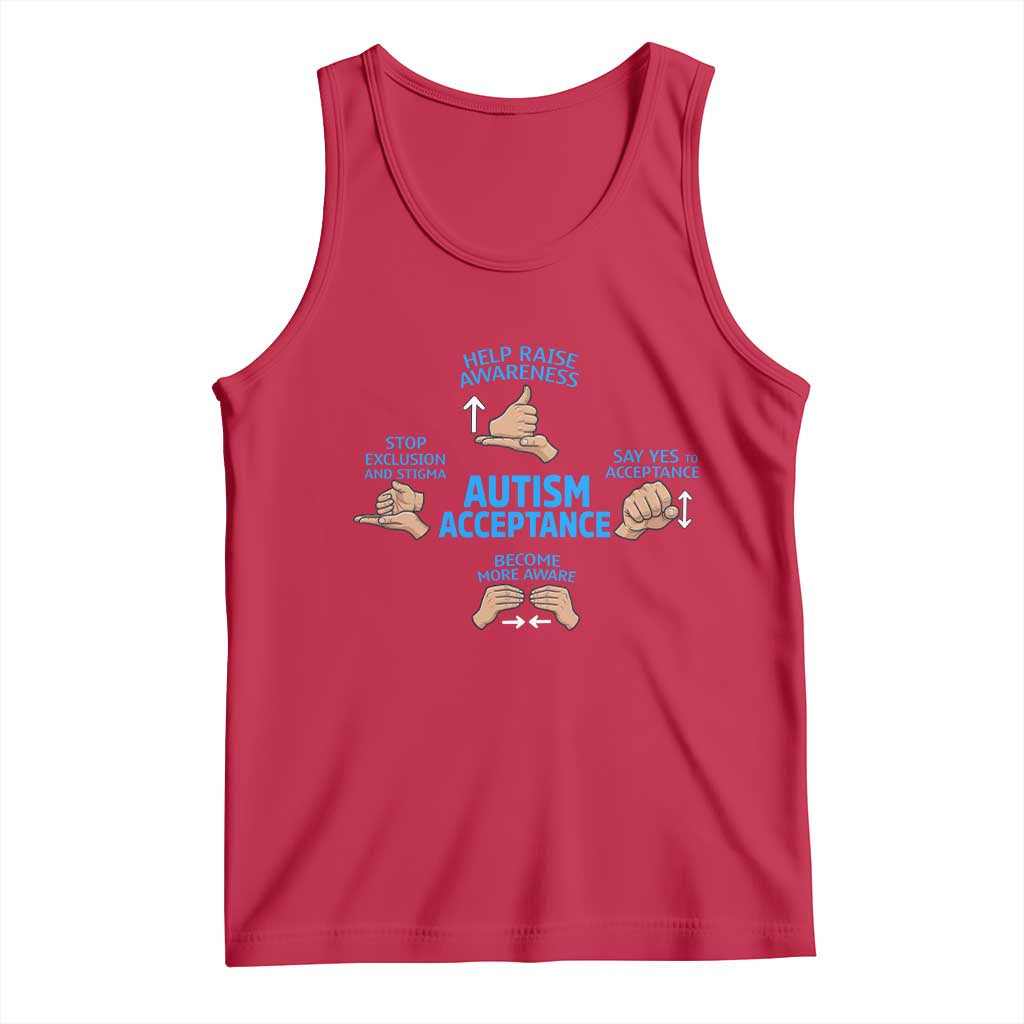 Autism Acceptance Tank Top Hand Neurodiversity SPED Teacher TS14 Red Print Your Wear