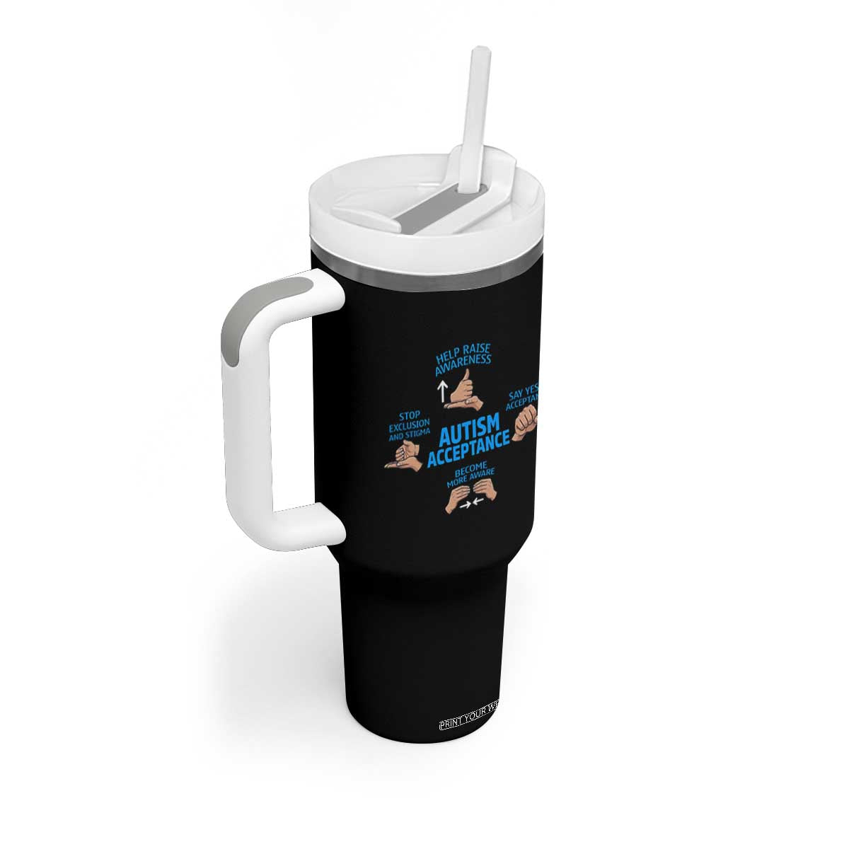 Autism Acceptance Tumbler With Handle Hand Neurodiversity SPED Teacher TS14 Print Your Wear