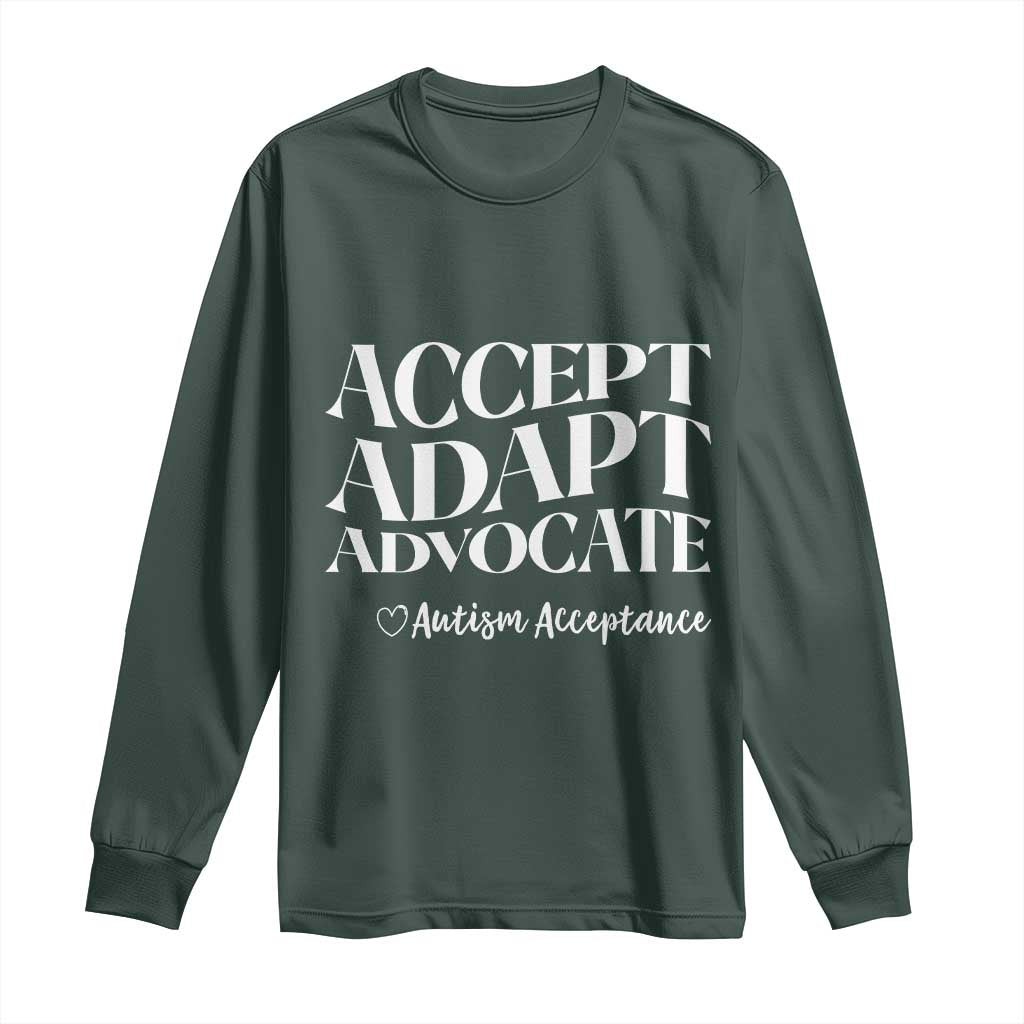 Autism Acceptance Long Sleeve Shirt Accept Adapt Advocate TS14 Dark Forest Green Print Your Wear