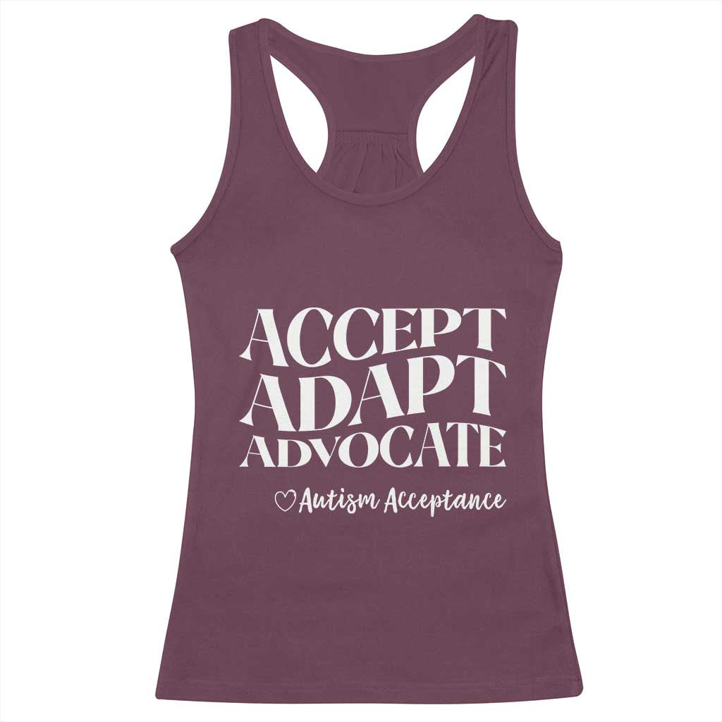 Autism Acceptance Racerback Tank Top Accept Adapt Advocate TS14 Maroon Print Your Wear