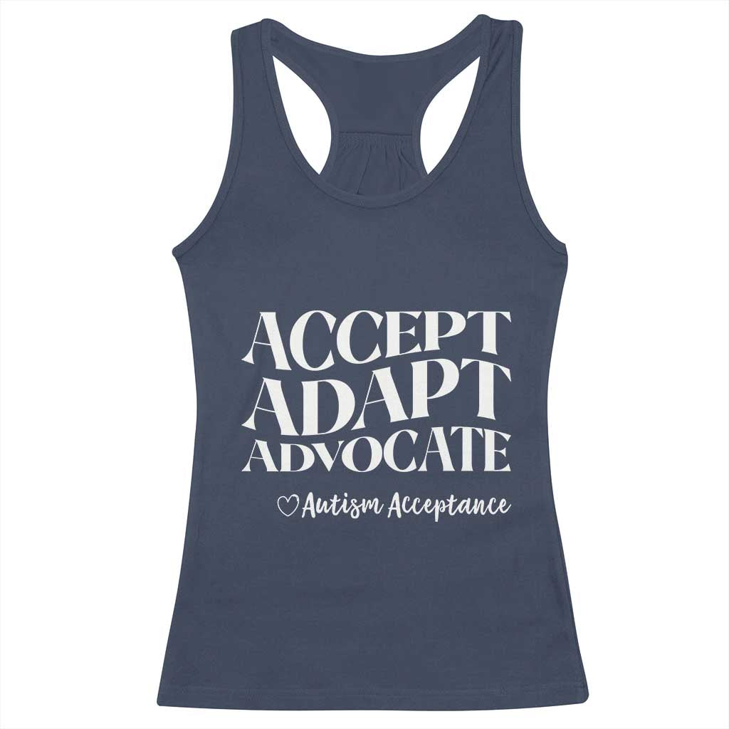 Autism Acceptance Racerback Tank Top Accept Adapt Advocate TS14 Navy Print Your Wear