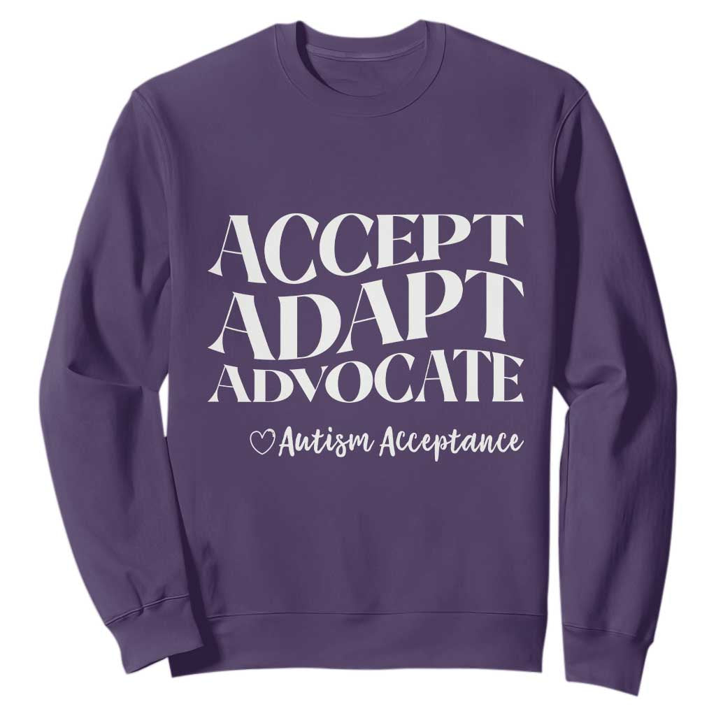 Autism Acceptance Sweatshirt Accept Adapt Advocate TS14 Purple Print Your Wear