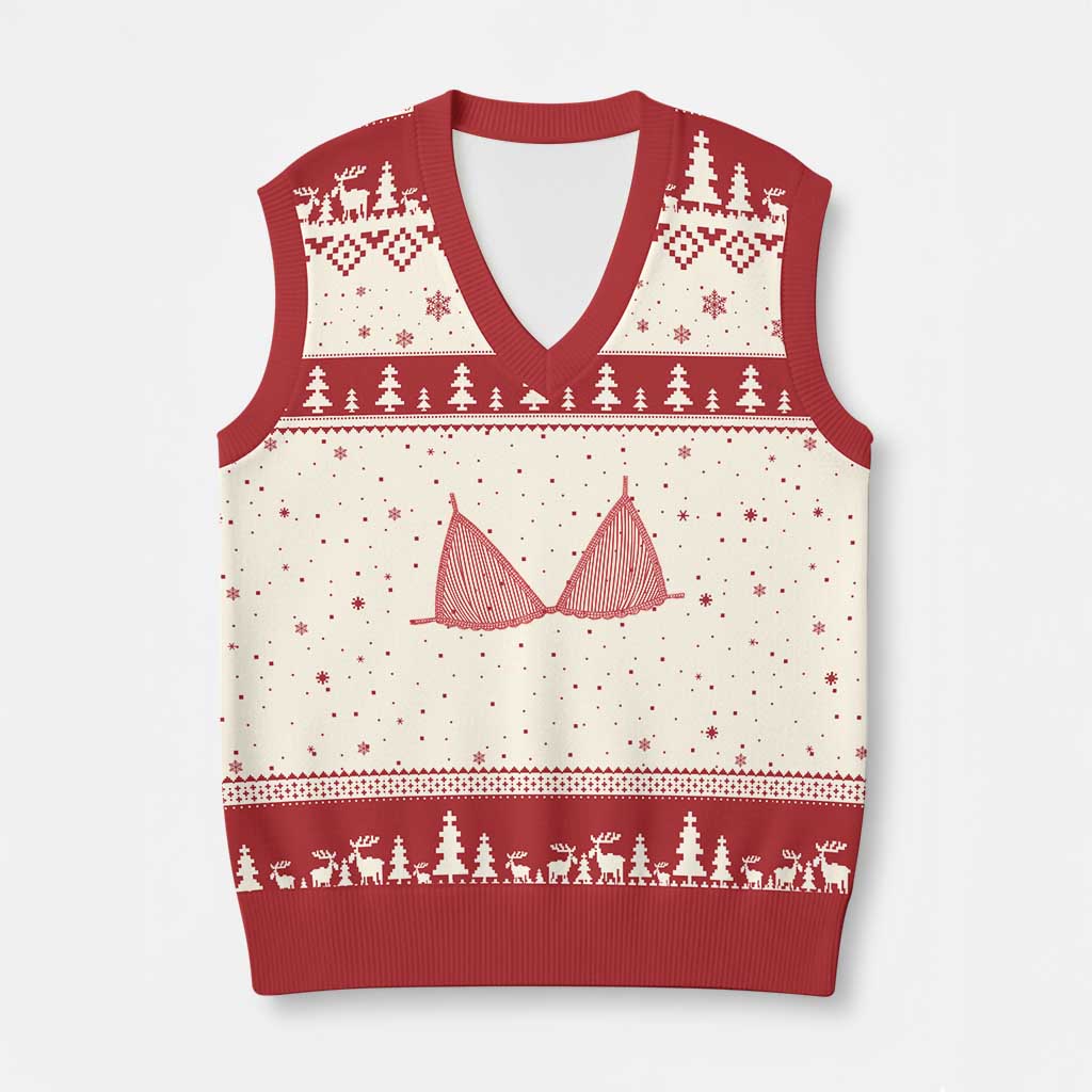 Coastal Bikini V-Neck Knit Sweater Vest Girls Trip Matching Beach Weekend TS14 Beige Red Print Your Wear