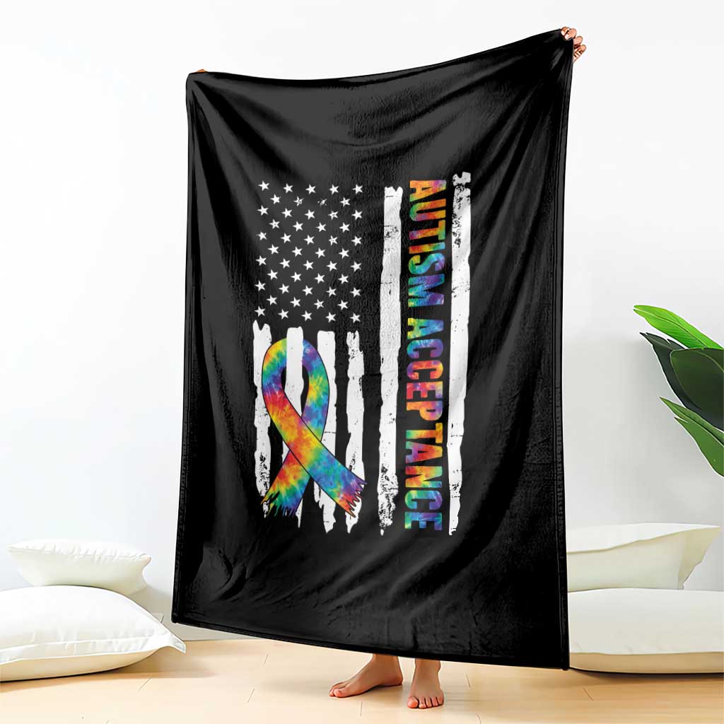 Autism Acceptance Throw Blanket US Flag Ribbon Support Neurodiversity TS14 Print Your Wear