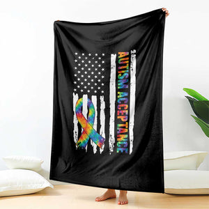 Autism Acceptance Throw Blanket US Flag Ribbon Support Neurodiversity TS14 Print Your Wear